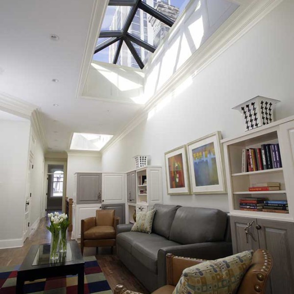 The industrial skylights showcase the amazing views from the home’s third floor.