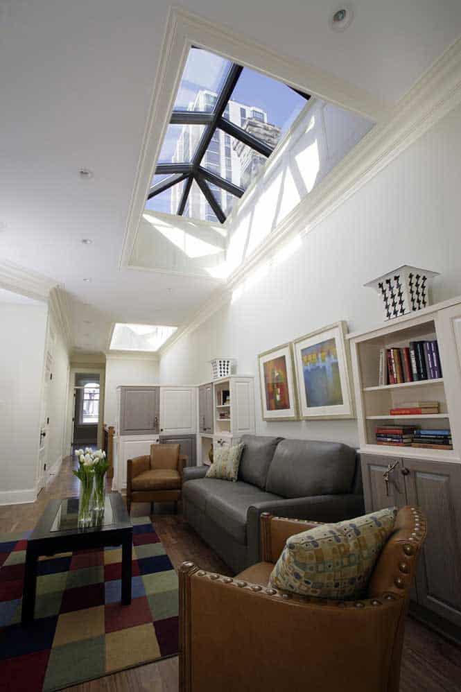 The industrial skylights showcase the amazing views from the home’s third floor.