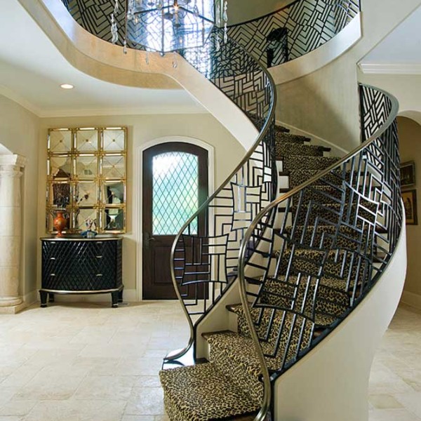 Custom Built Home Entry Staircase Embraces Unique Design Styling