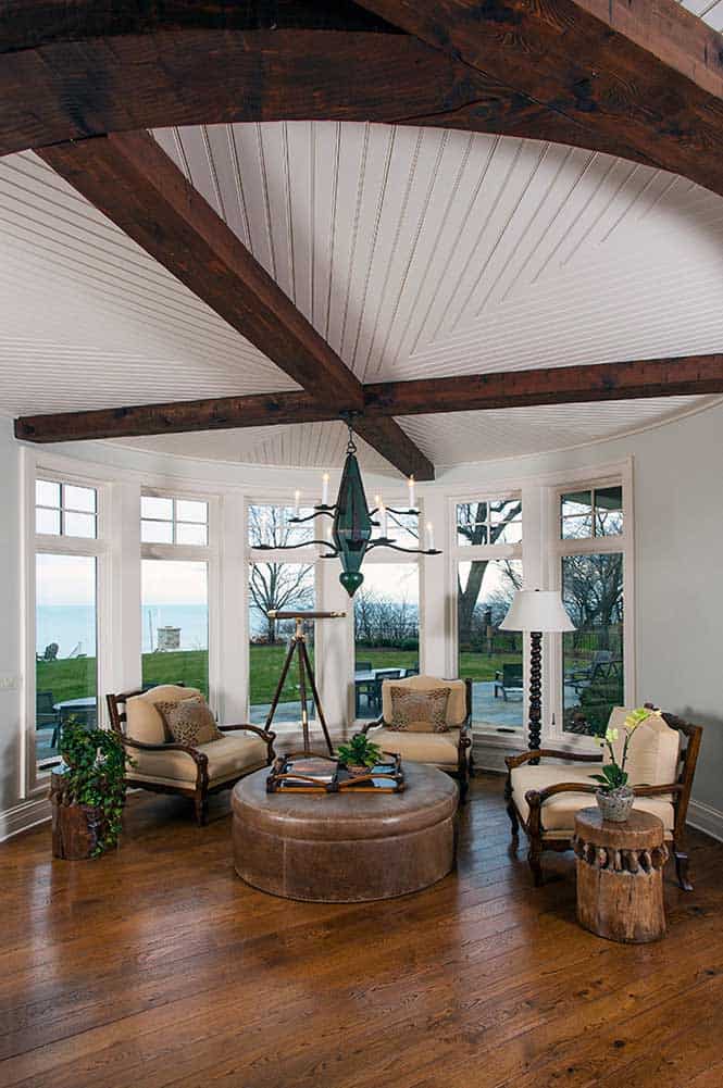 Study with Beamed Ceiling and Floor-to-Ceiling Windows