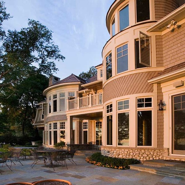 Custom Home Balcony, Large Porch and Stone Patio