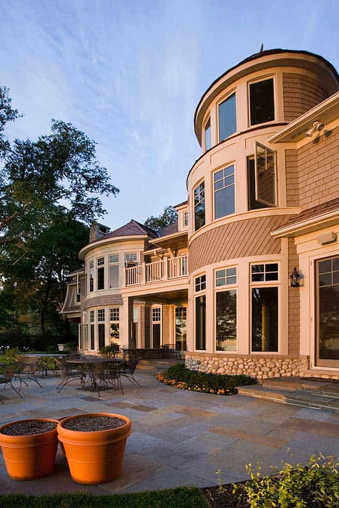 Custom Home Balcony, Large Porch and Stone Patio