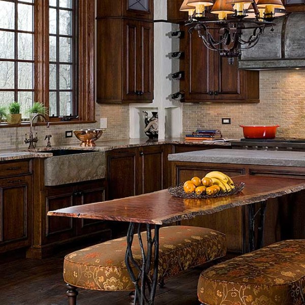 Kitchen includes a Table Crafted from a Solid Wood Layer