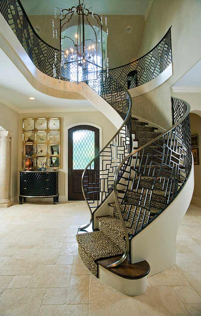 Custom Built Home Entry Staircase Embraces Unique Design Styling
