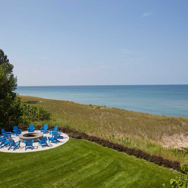 blue-adirondack-chairs-stone-fire-pit-harbor-country-mi blue-adirondack-chairs-stone-fire-pit-harbor-country-mi