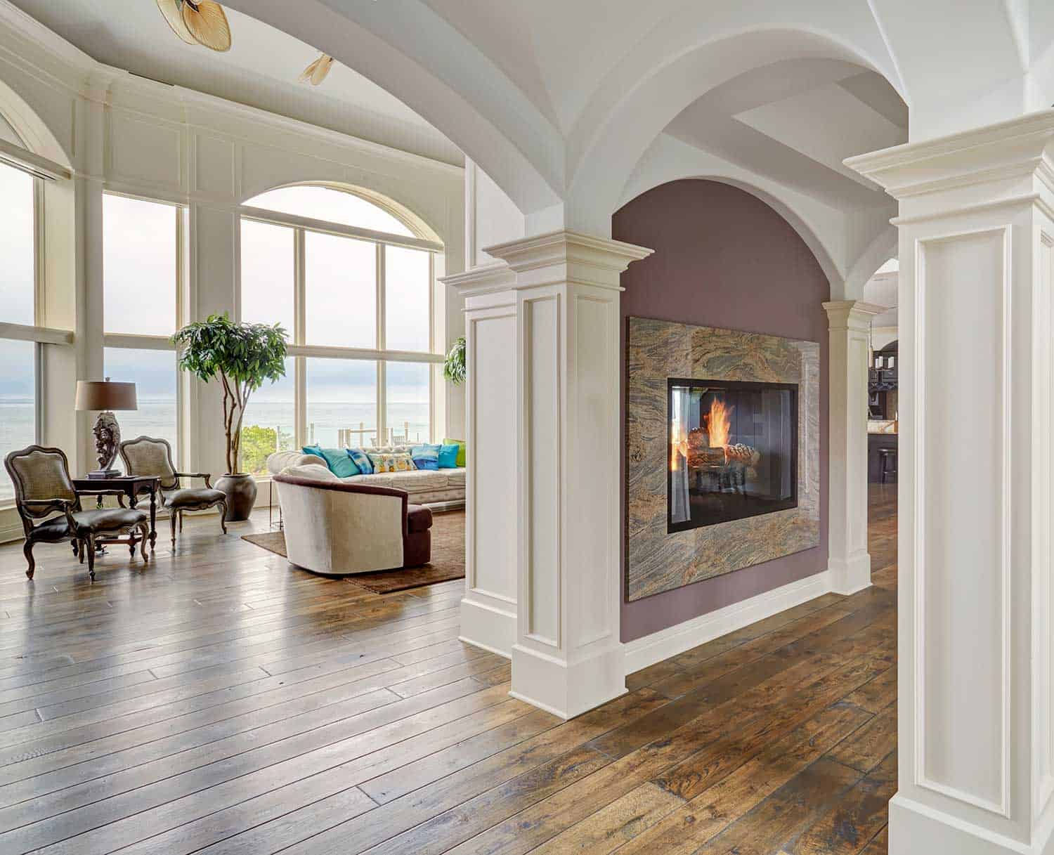 hallway-fireplace-view-to-lake