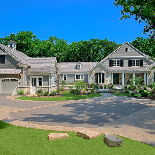 traditional stone and cedar exterior front elevation