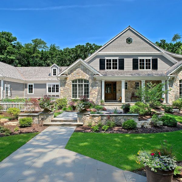 Front elevation with Courtyard Garden Blue stone walk and front entry garden
