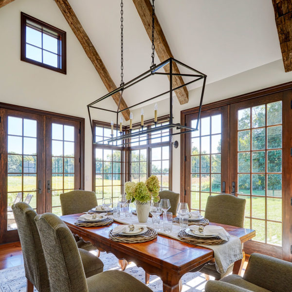 dining-room-vaulted-ceiling-hand-hewn-beams