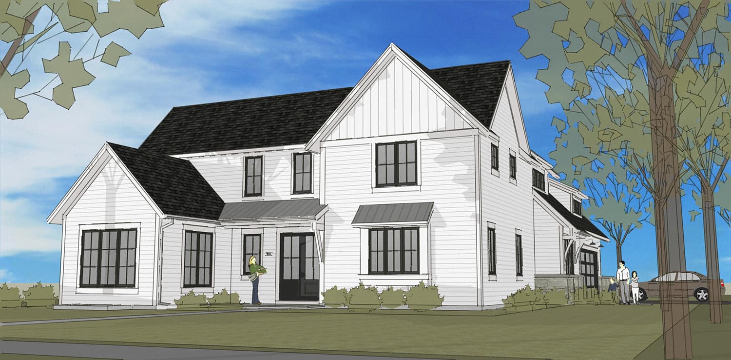 urban family farmhouse front elevation