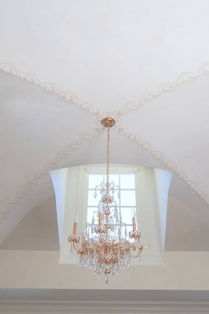 groin vault ceiling with crystal chandelier