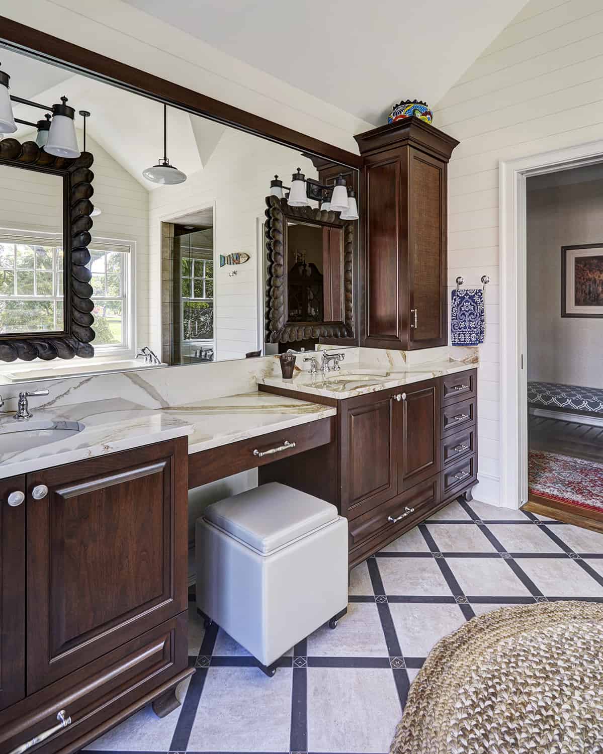 his and her vanity with dark wood