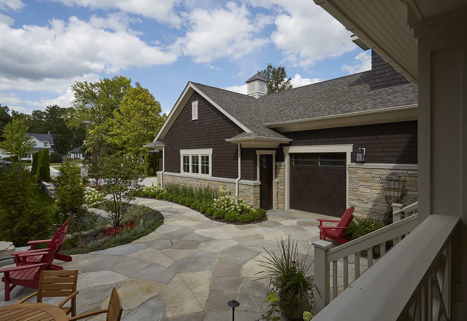 flagstone patio with view of garage