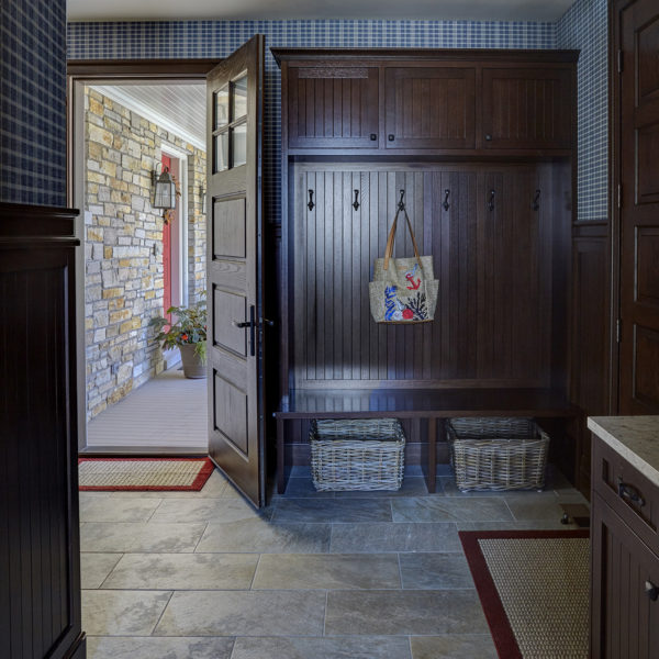 mudroom-with-dark-wood-shaker-cabinetry mudroom with ark wood cabinetry