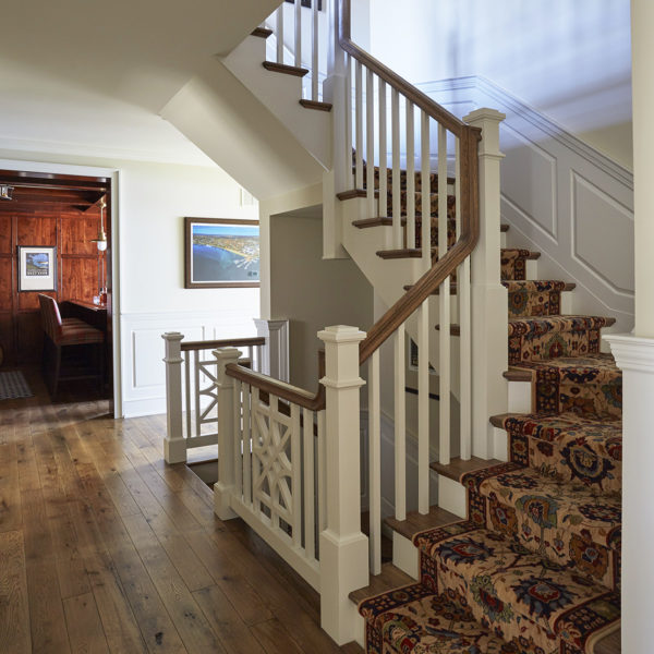 staircase-with-wood-treads-painted-balusters staircase with custom millwork