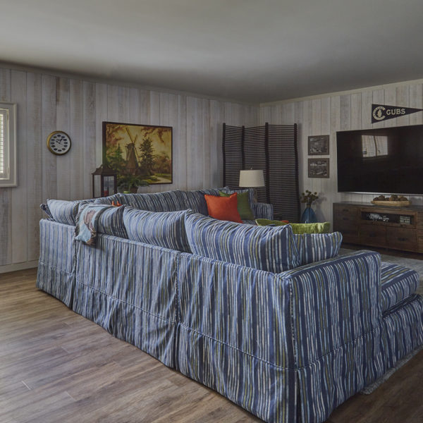 striped-sectional-lower-level-tv-room striped sectional in lower level tv room