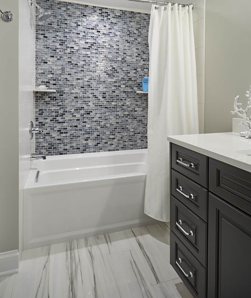 tub shower combo with mosaic tile