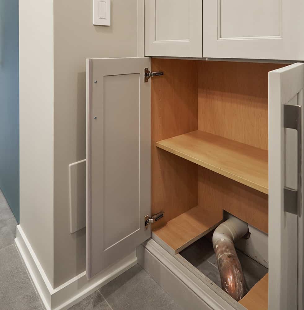 plumbing concealed inside cabinetry