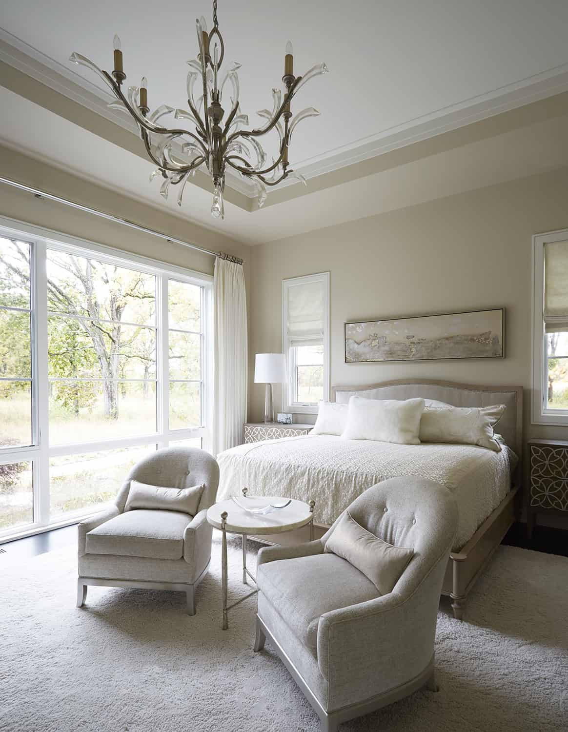 tray ceiling and sitting area in master bedroom