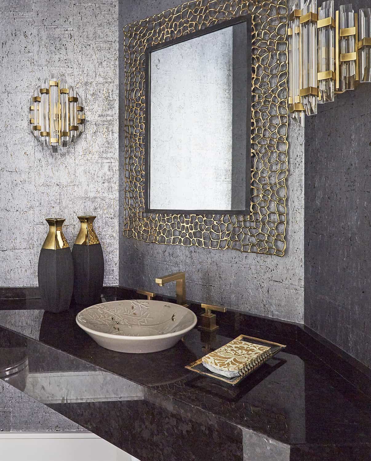 powder room with gold accents