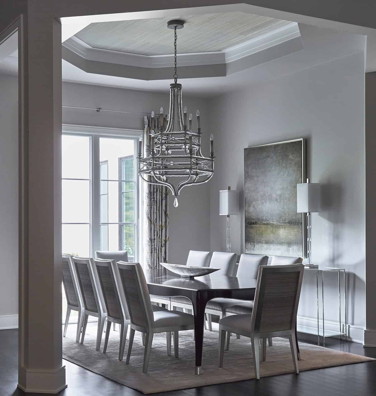 dining room with octagonal tray ceiling
