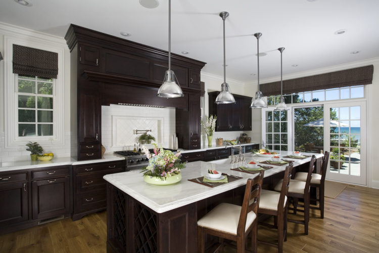 high contrast lakefront kitchen