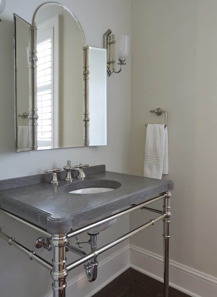 contemporary metal washstand with gray stone top