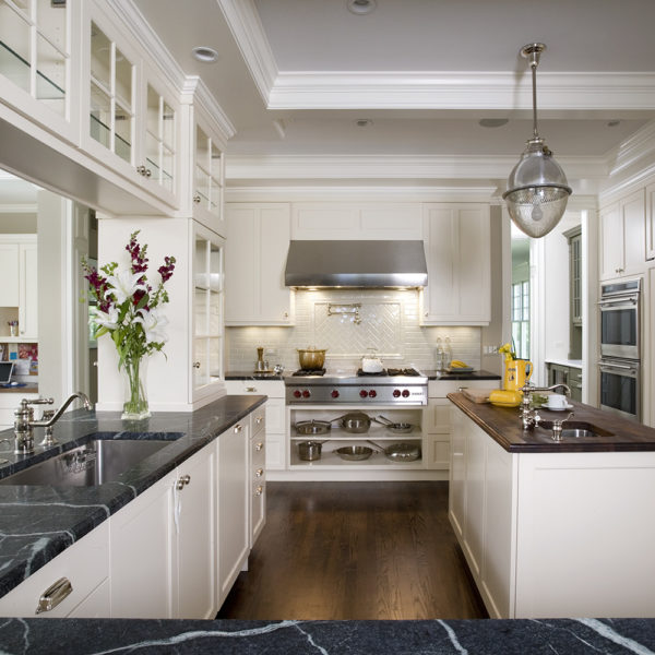 white kitchen with open pass through