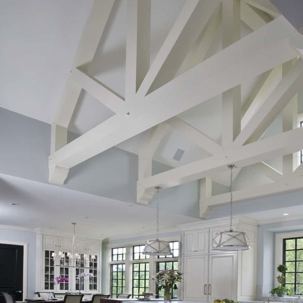 large ceiling trusses in kitchen