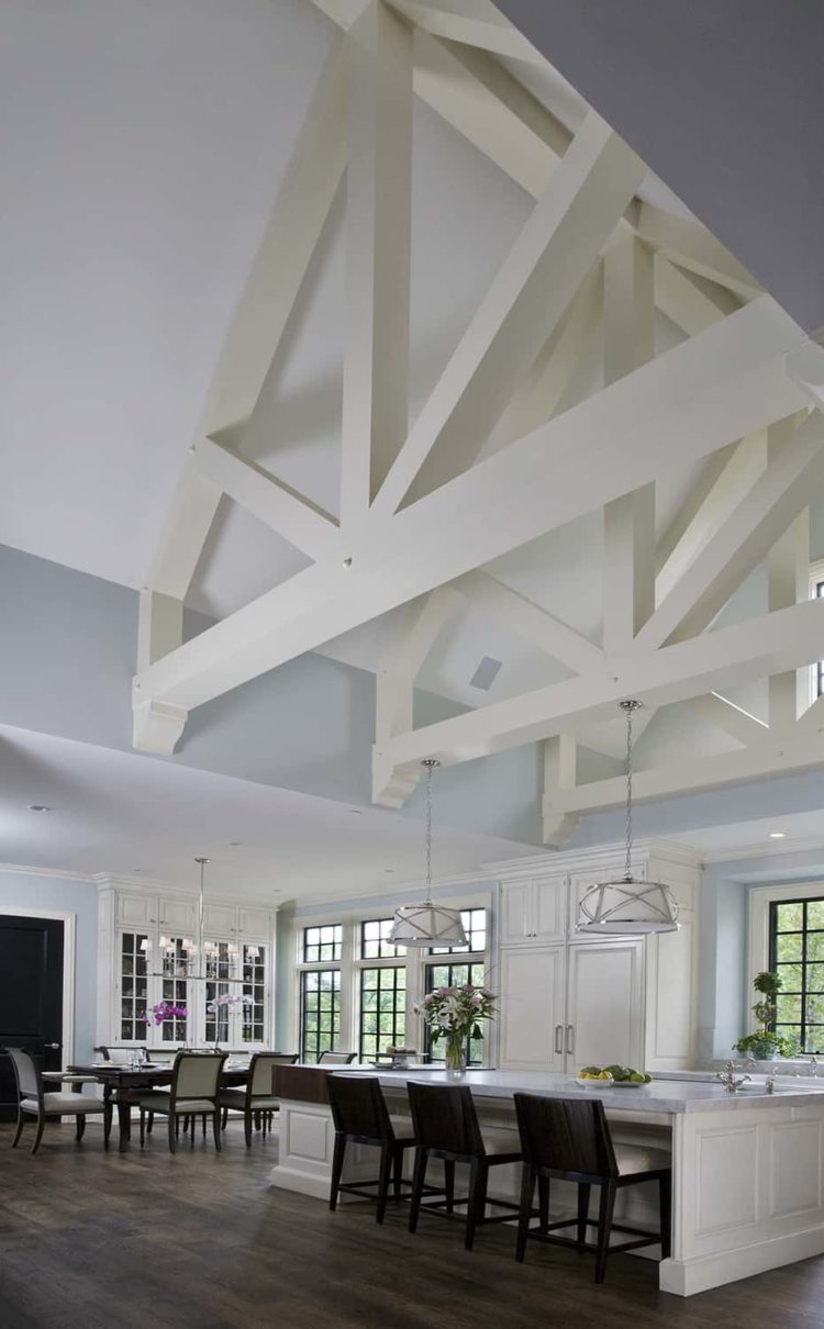 large ceiling trusses in kitchen