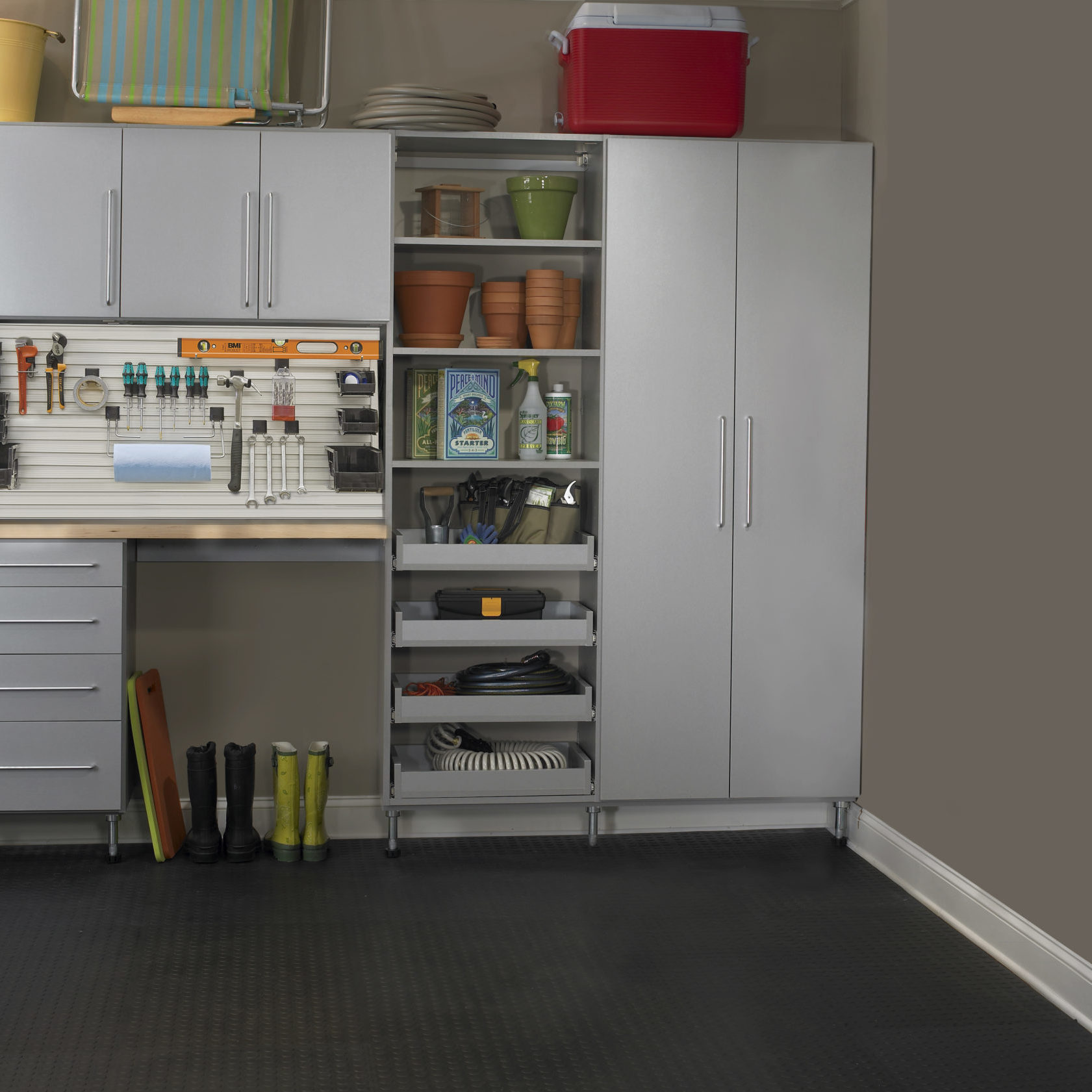 Garage with Omni Track Work Bench