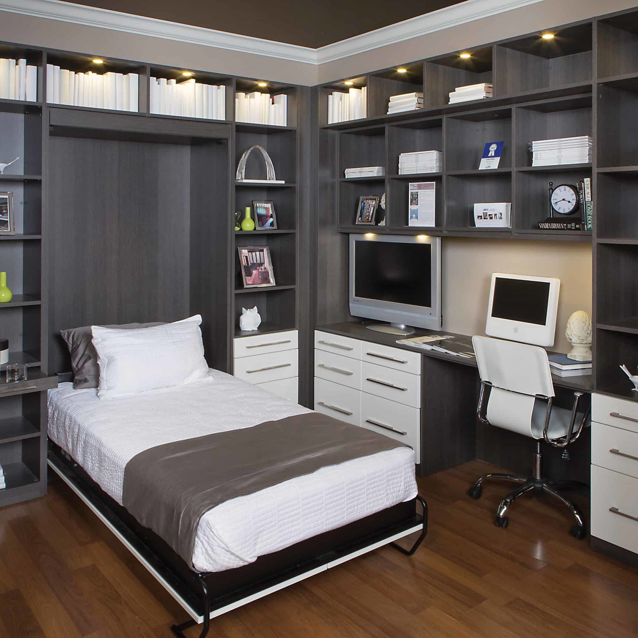 Queenston Oak and White Office with Wall Bed