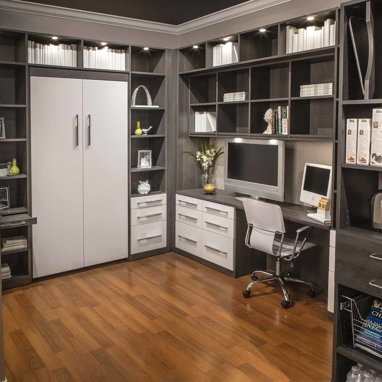 Queenston Oak and White Office with Wall Bed Closed