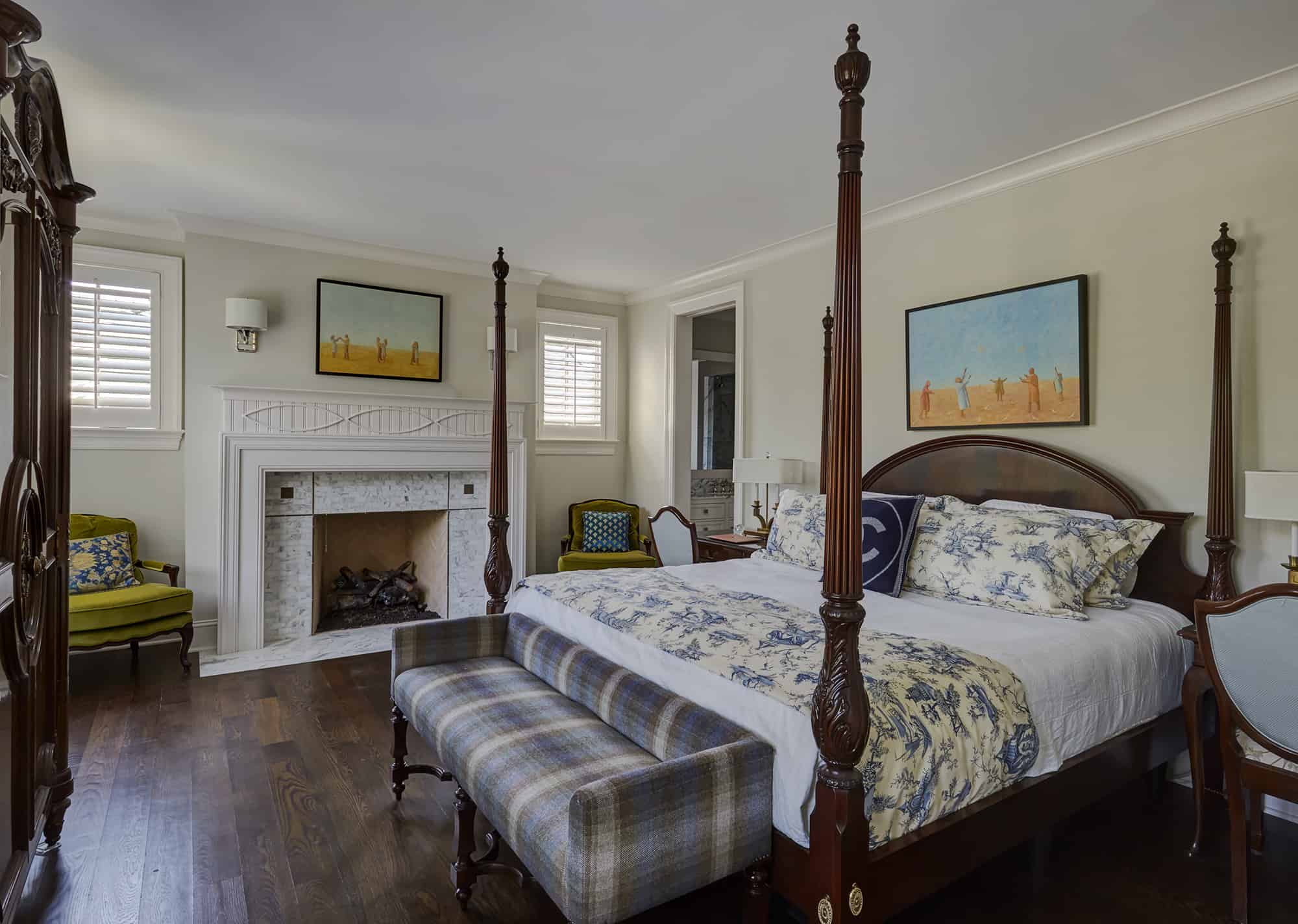 traditional master bedroom with 4 poster bed