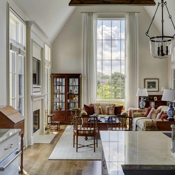 living-room-two-story-windows view from kitchen to great room