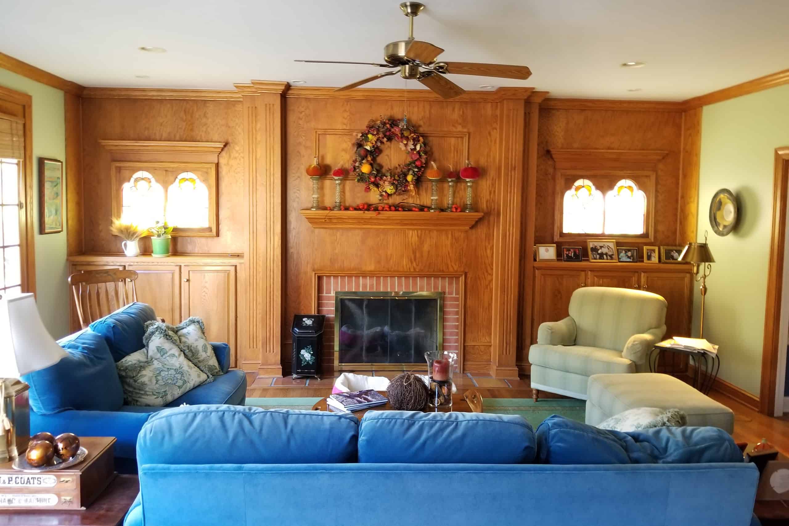 old fireplace wall before remodel