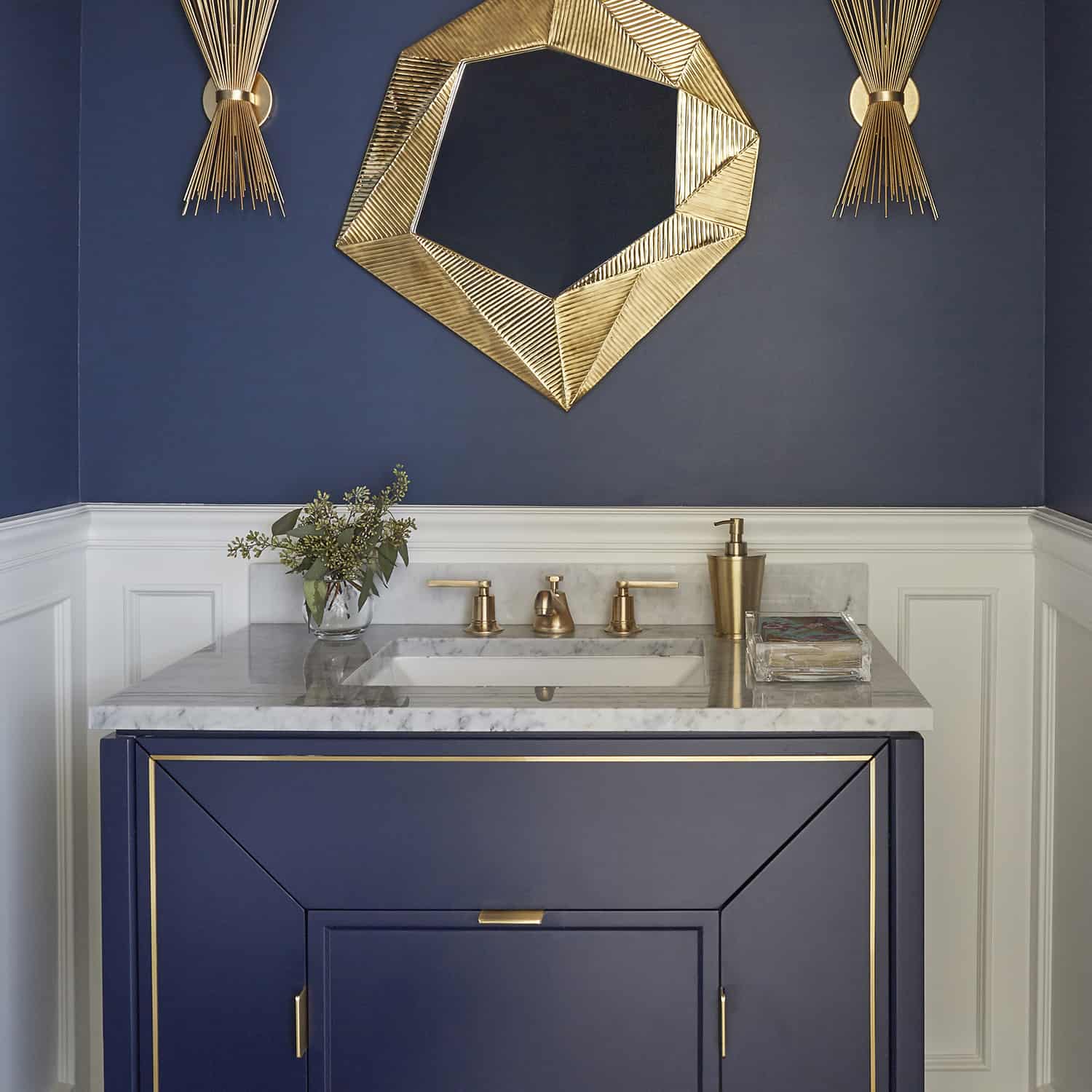 design blue and gold powder room