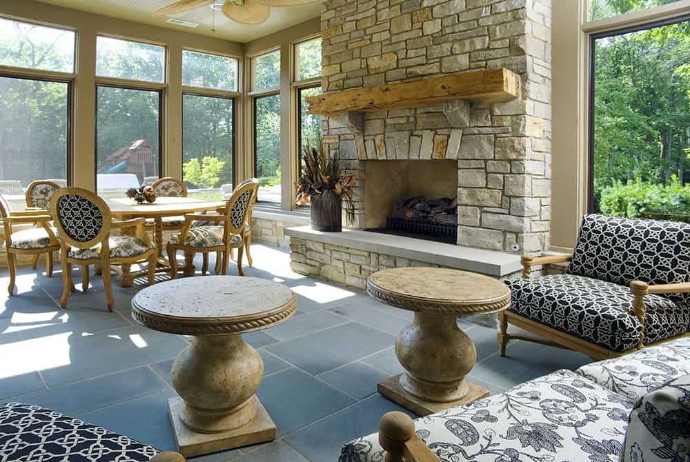 sunroom with bluestone flooring