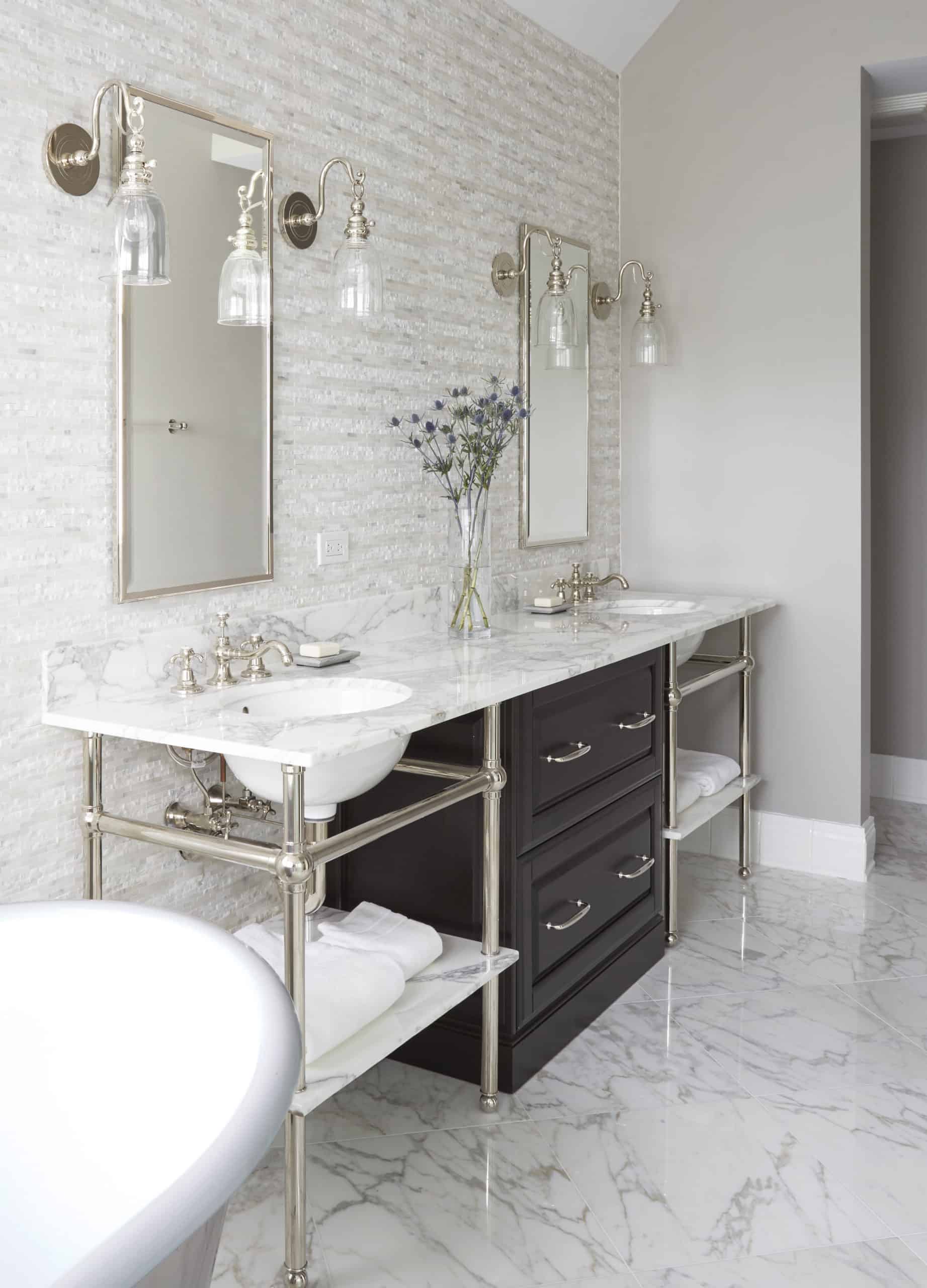 bathroom with two washstand sinks