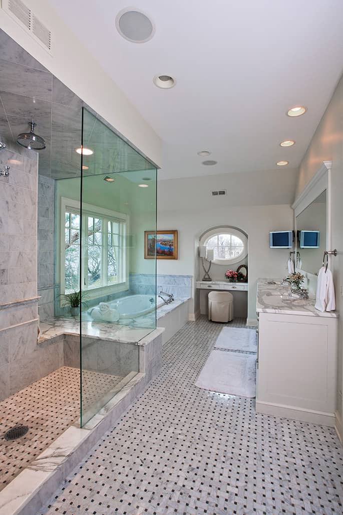 luxury bathroom with mosaic floor