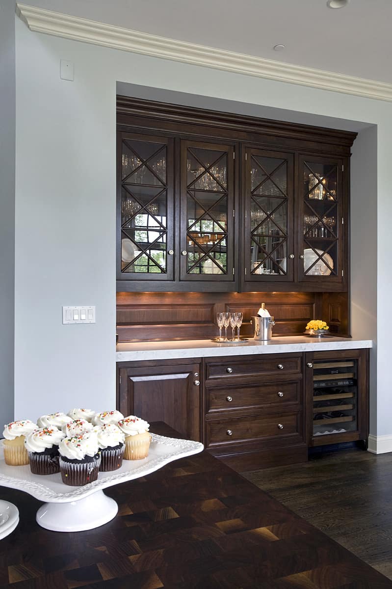 dark wood built-in cabinetry