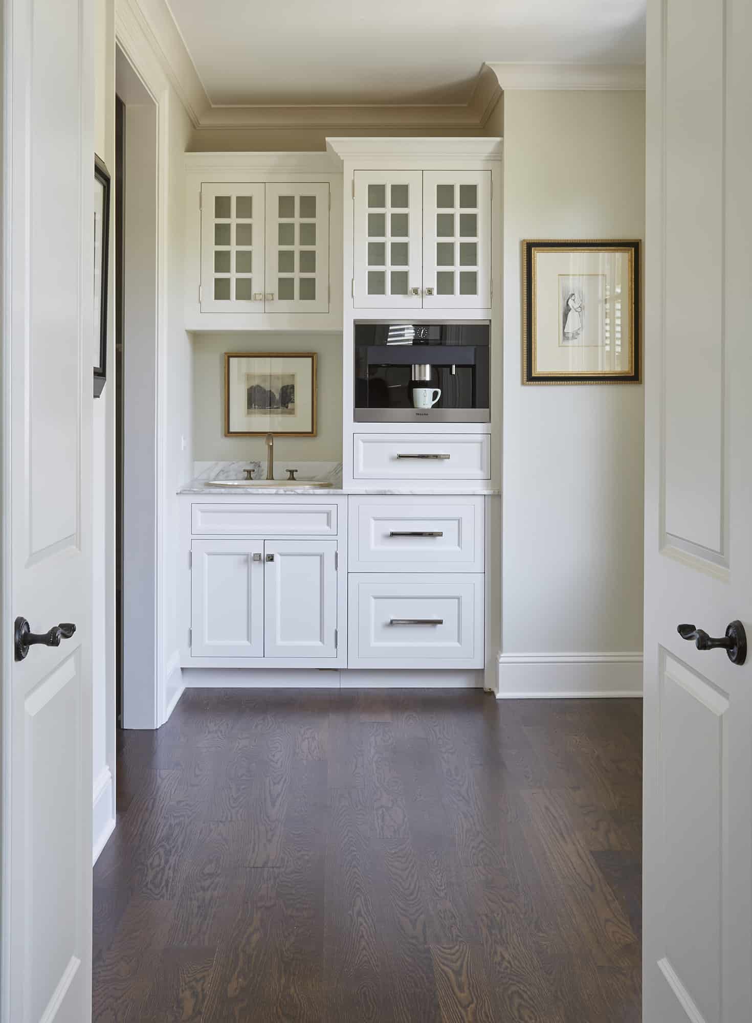 coffee bar cabinetry in white