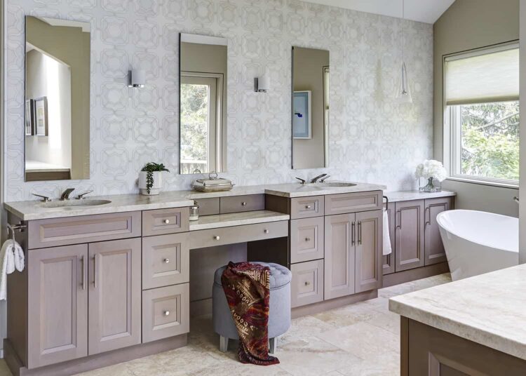 custom his and her wood-mode vanity