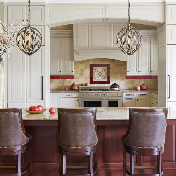 kitchen with arched cabinets over range