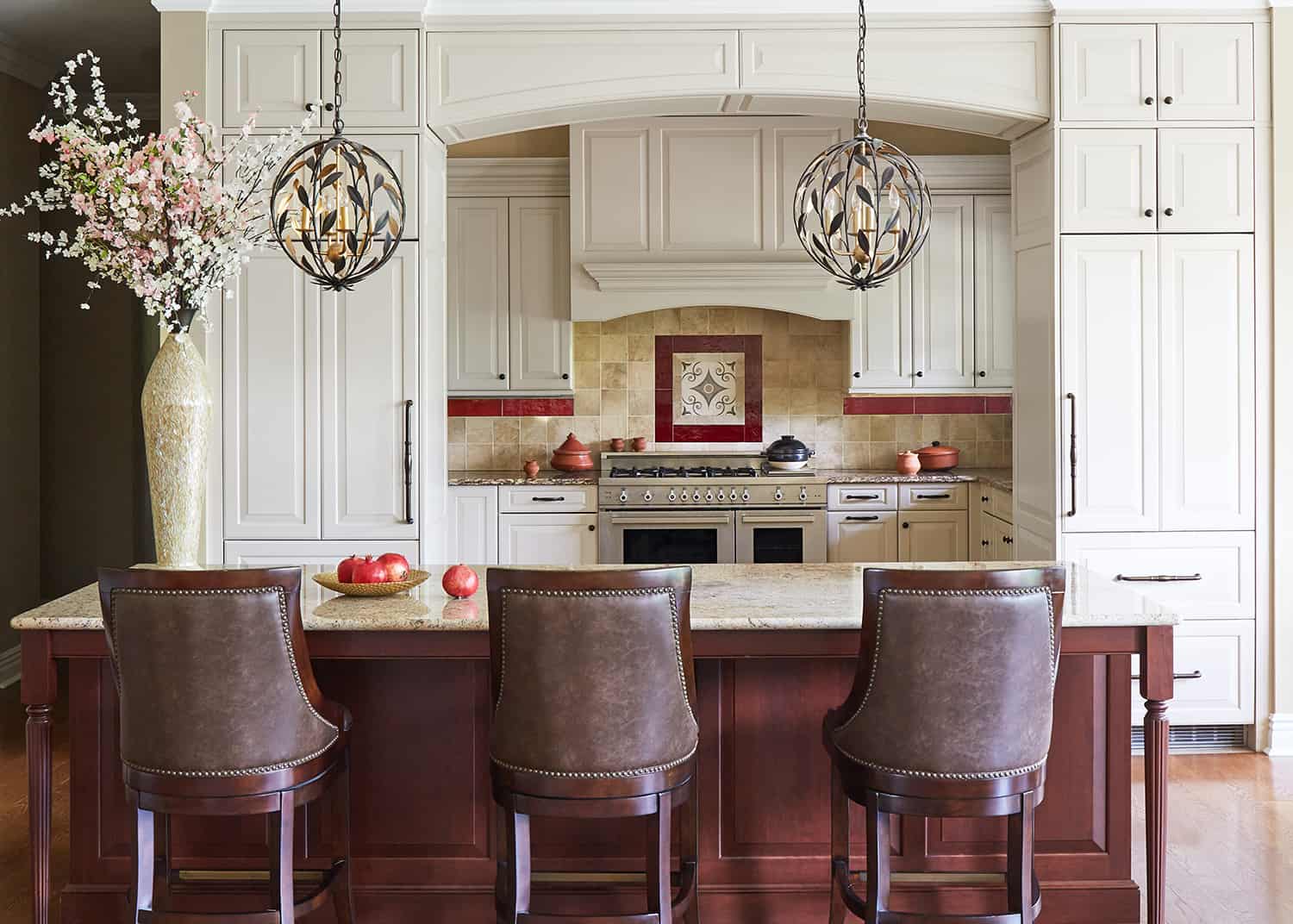 kitchen with arched cabinets over range