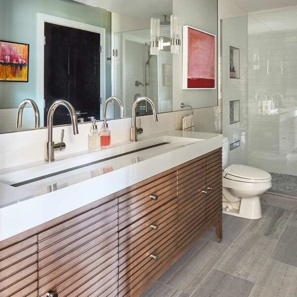 large trough sink in master bathroom