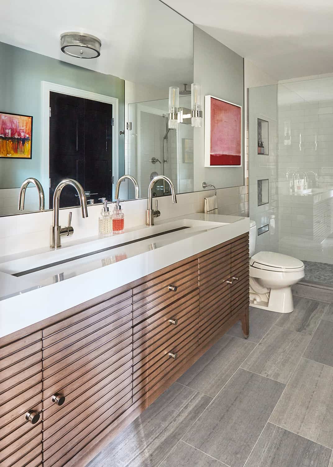 large trough sink in master bathroom