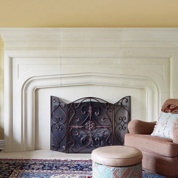 white stone fireplace