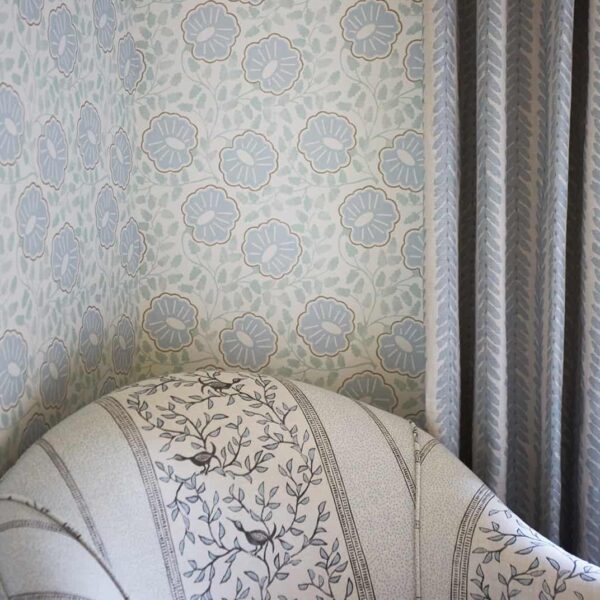 lounge chair patterned wallpaper