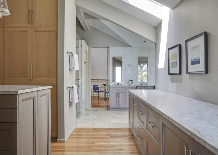 view from master dressing room to bathroom